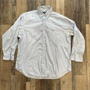 Ralph Lauren Yarmouth Mens Shirt Size 17.5-35 LS Blue Kahki 100%Cotton Pony Logo